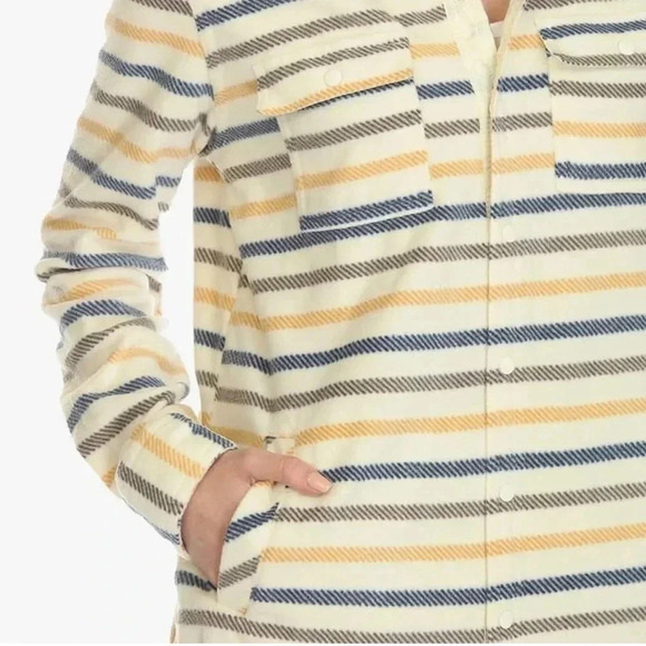 O'Neill Women's Polar Fleece Button Up Shirt Jacket Size XXL Yellow Blue Striped - Picture 4 of 13